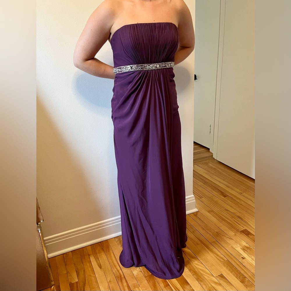 Purple aubergine strapless prom dress evening gown bridesmaid